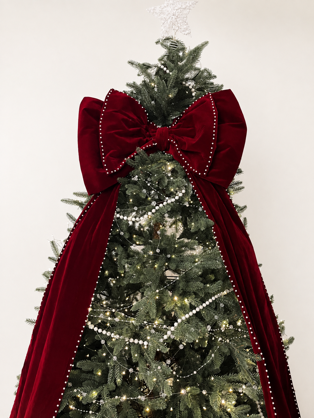 Large Burgundy Velvet Christmas Bow with Pearl Trim